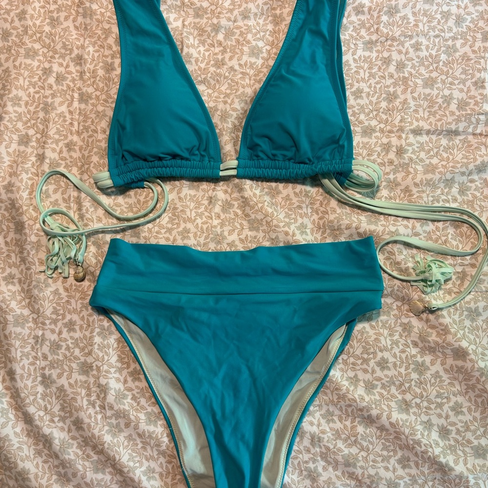 Aerie Blue Bikini Set with Triangle Top and Side Tie Bottoms - Picture 1 of 2